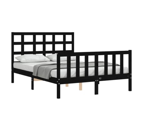 vidaXL Bed Frame without Mattress Black Double Solid Wood Pine