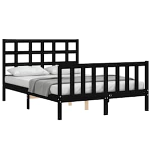 vidaXL Bed Frame without Mattress Black Double Solid Wood Pine