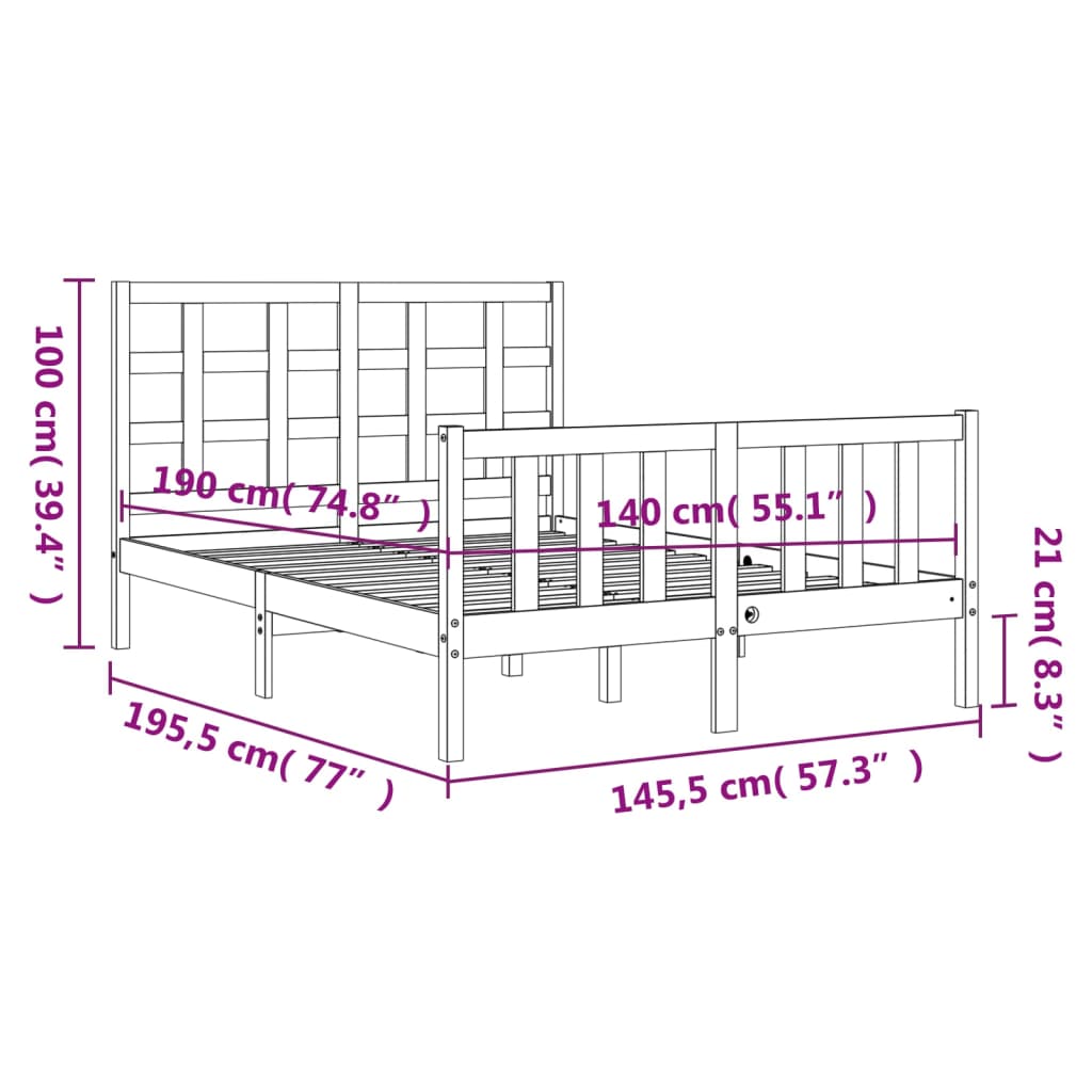 Posteljni okvir z vzglavjem 140x190 cm trden les