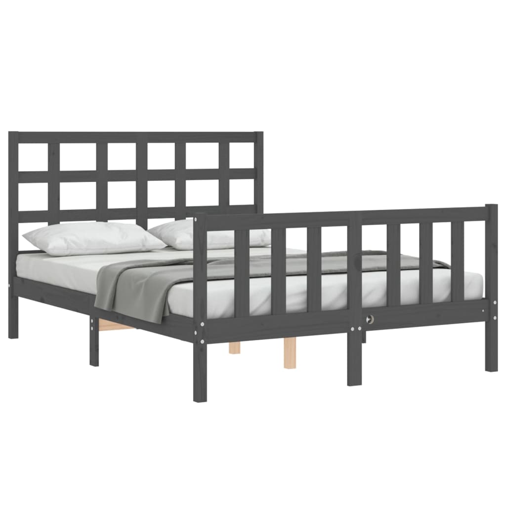 vidaXL Bedframe met hoofdbord massief hout grijs 140x190 cm