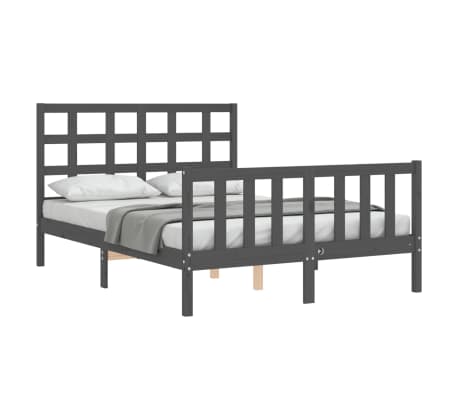 vidaXL Bedframe met hoofdbord massief hout grijs 140x190 cm