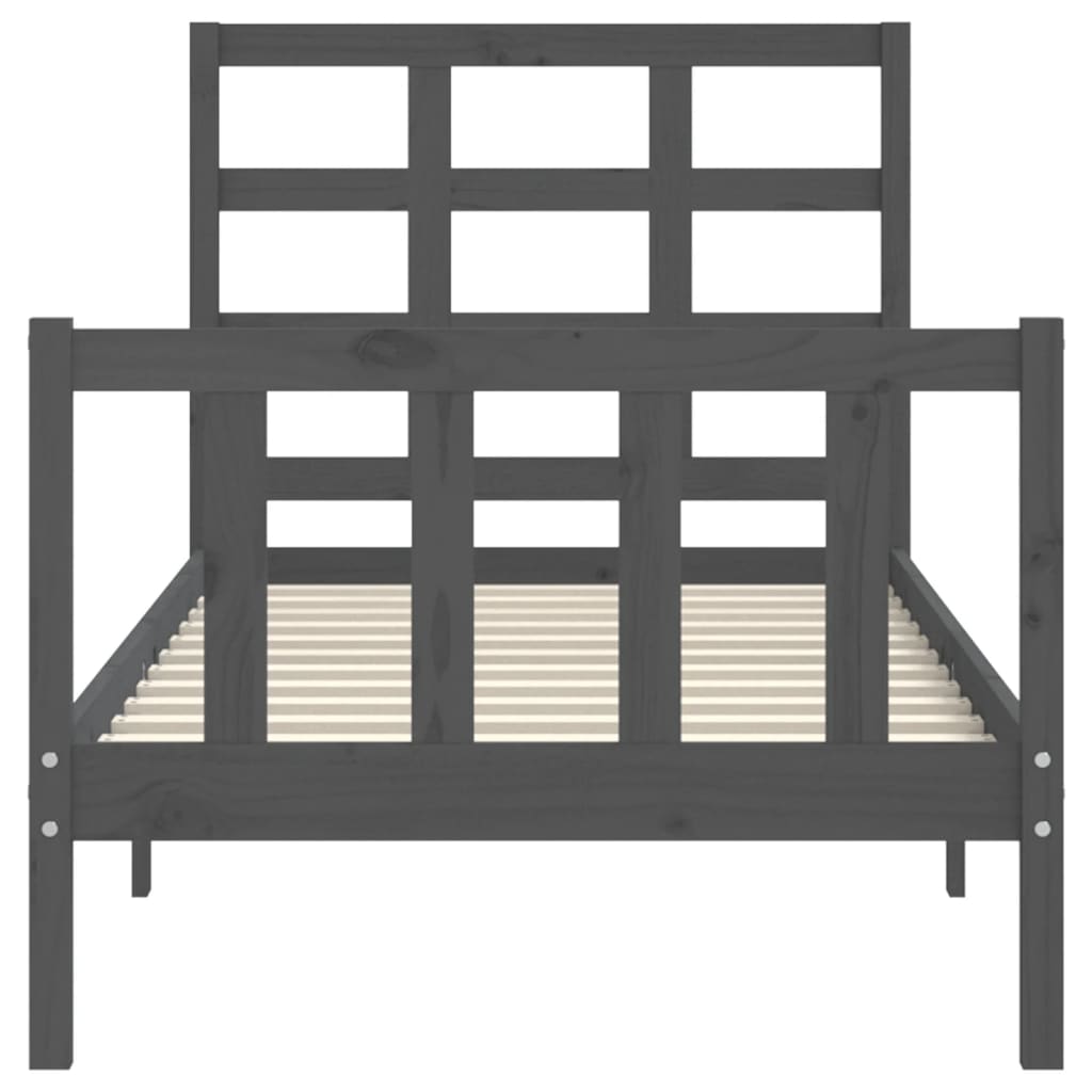 szürke tömör fa ágykeret fejtámlával 90 x 200 cm