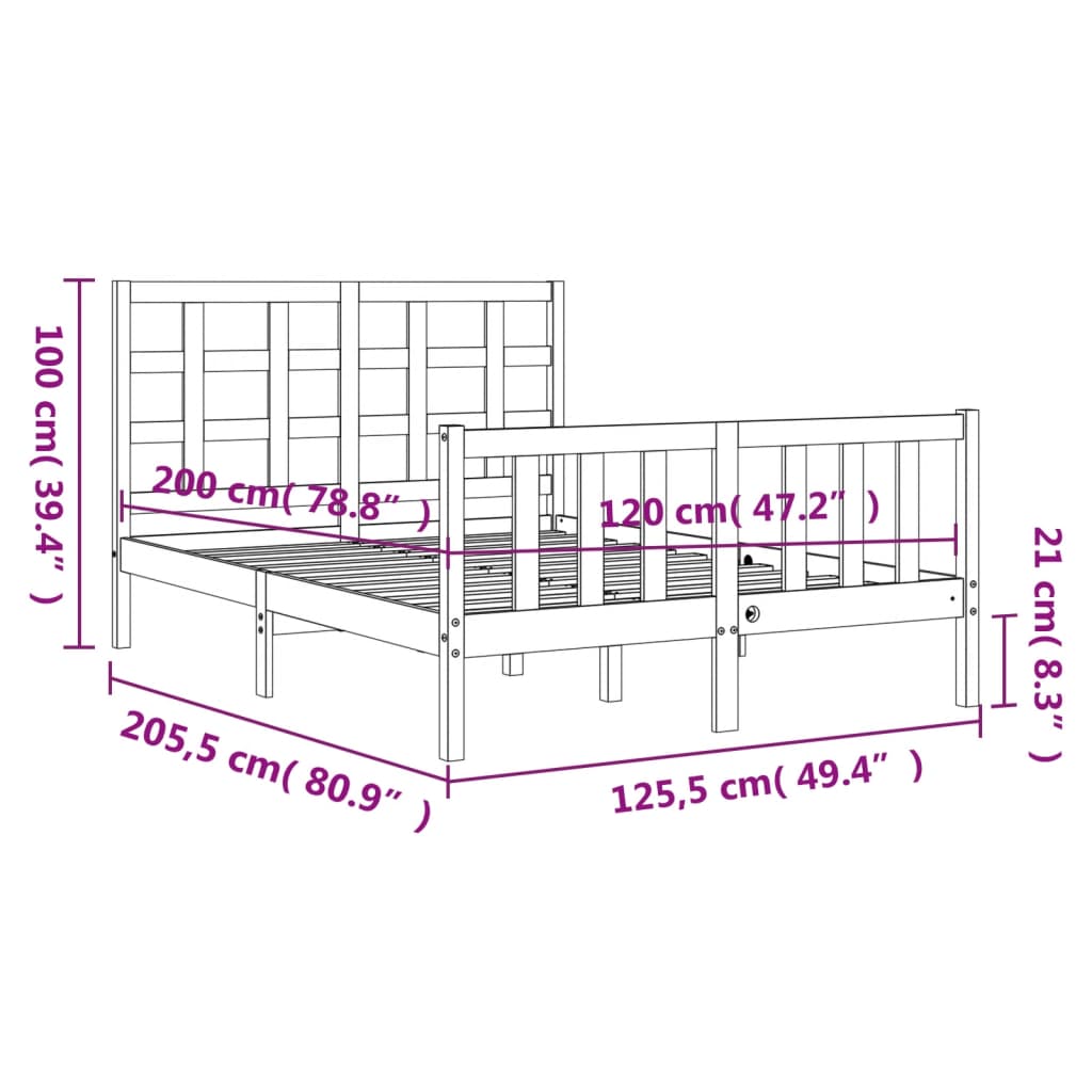 Posteljni okvir z vzglavjem 120x200 cm trden les