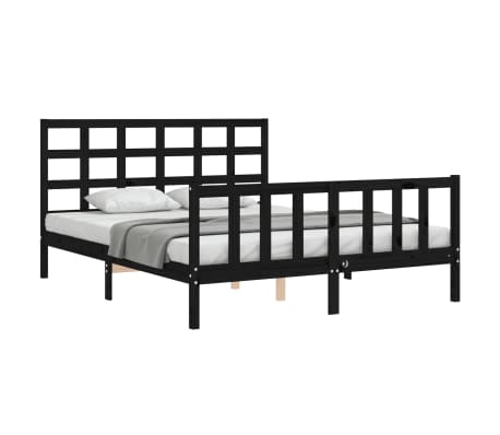 vidaXL Cadru de pat cu tăblie, negru, king size, lemn masiv