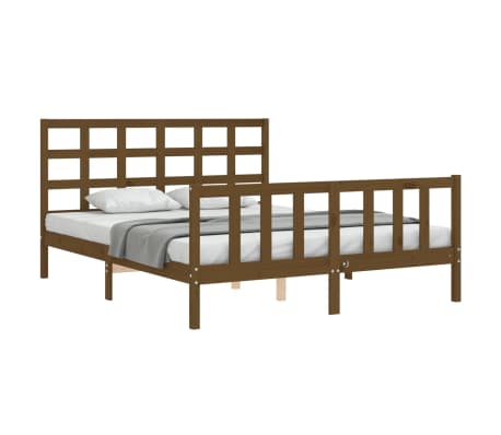 vidaXL Lovos rėmas su galvūgaliu, rudas, 160x200cm, medienos masyvas