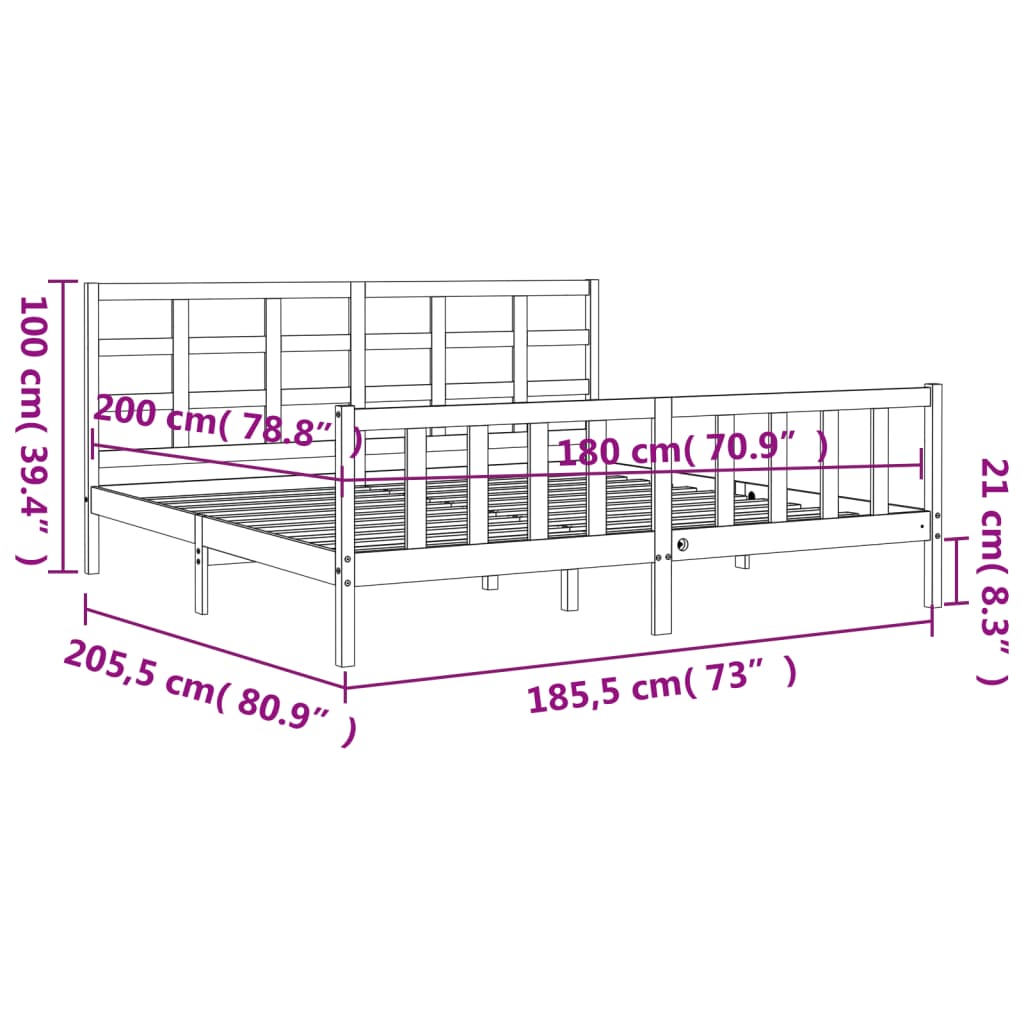 Posteljni okvir z vzglavjem 180x200 cm trden les