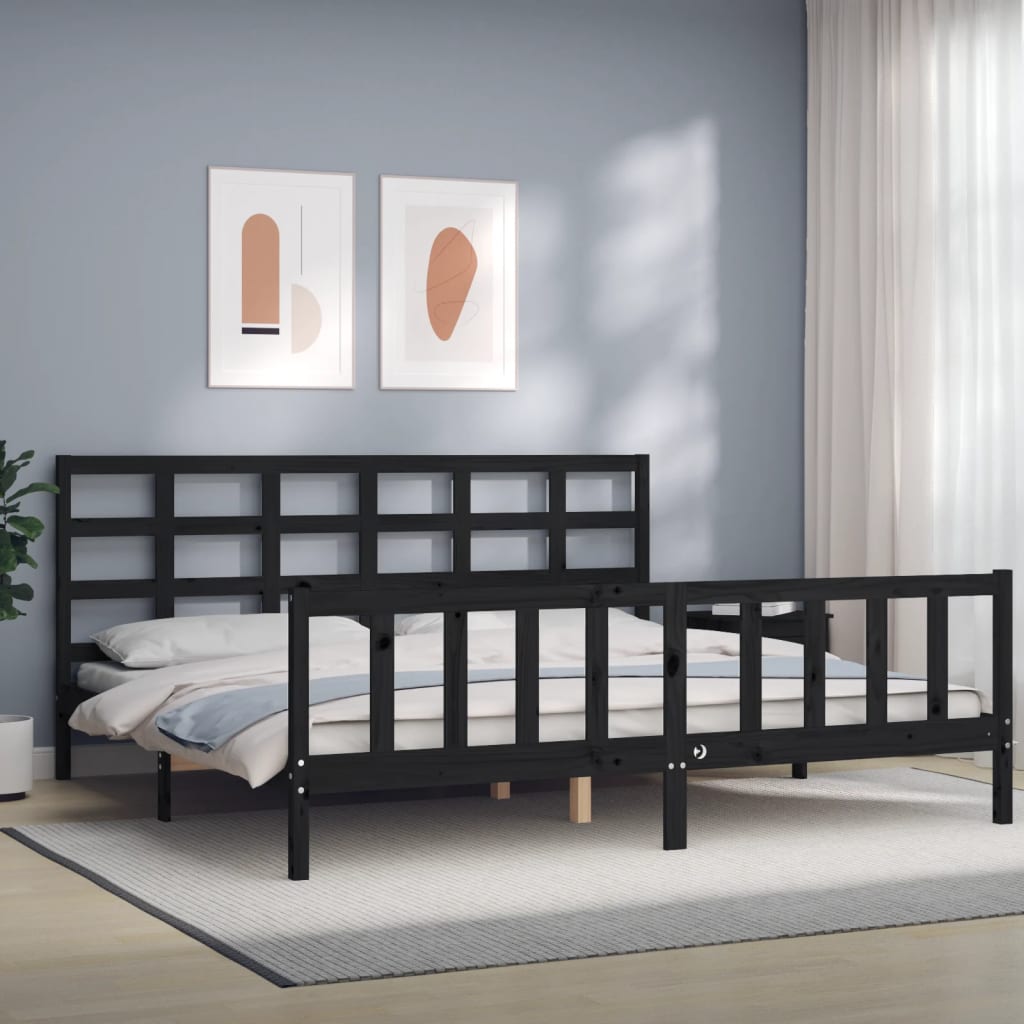 Rám postele s čelem černý 180 x 200 cm masivní dřevo
