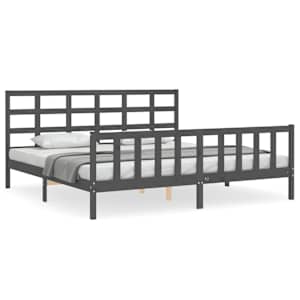 Rám postele s čelem šedý 200 x 200 cm masivní dřevo - obrázek 2