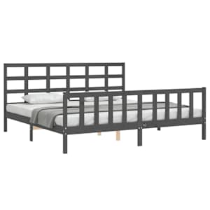 Rám postele s čelem šedý 200 x 200 cm masivní dřevo - obrázek 3