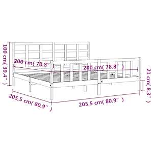 Rám postele s čelem šedý 200 x 200 cm masivní dřevo - obrázek 12