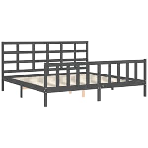 Rám postele s čelem šedý 200 x 200 cm masivní dřevo - obrázek 5