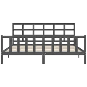 Rám postele s čelem šedý 200 x 200 cm masivní dřevo - obrázek 6