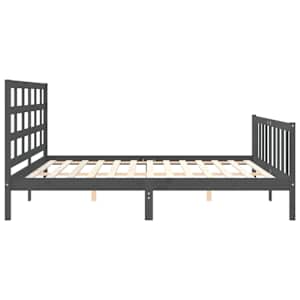 Rám postele s čelem šedý 200 x 200 cm masivní dřevo - obrázek 7