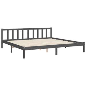 Rám postele s čelem šedý 200 x 200 cm masivní dřevo - obrázek 9