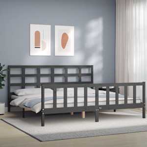 Rám postele s čelem šedý 200 x 200 cm masivní dřevo - obrázek 1
