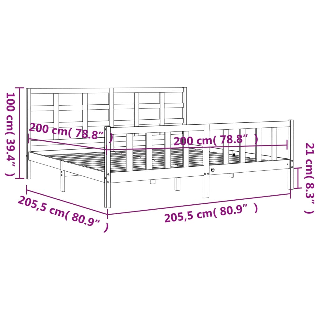 Rám postele s čelem medově hnědý 200 x 200 cm masivní dřevo