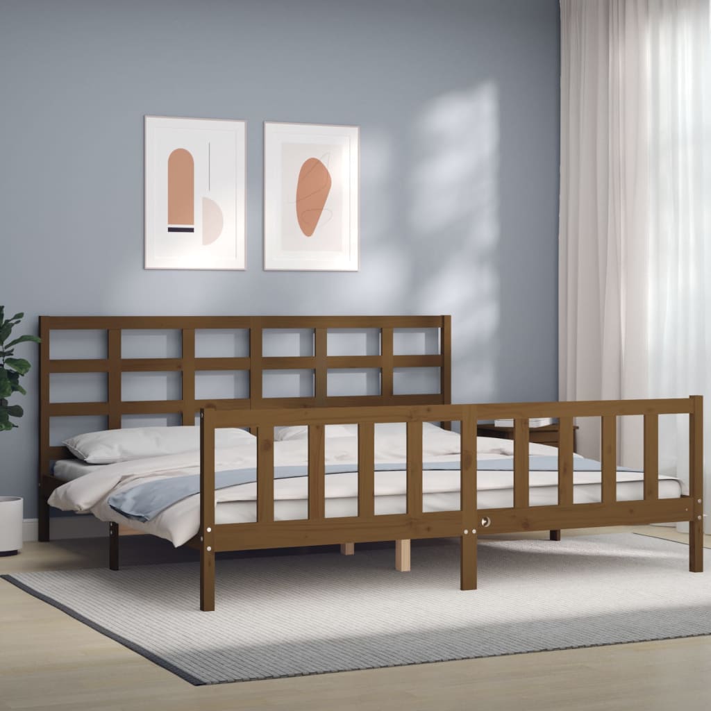 Rám postele s čelem medově hnědý 200 x 200 cm masivní dřevo