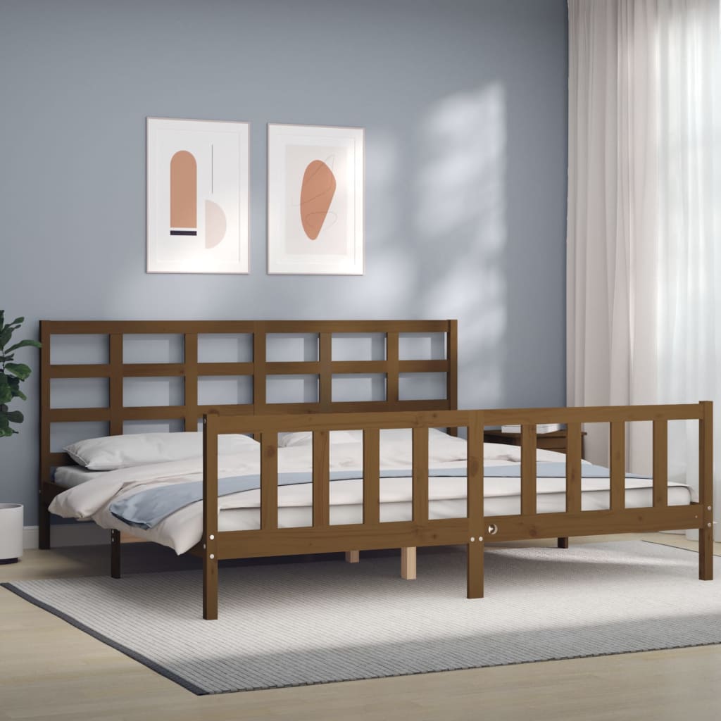 vidaXL Cadre de lit avec tête de lit marron miel 200x200cm bois massif