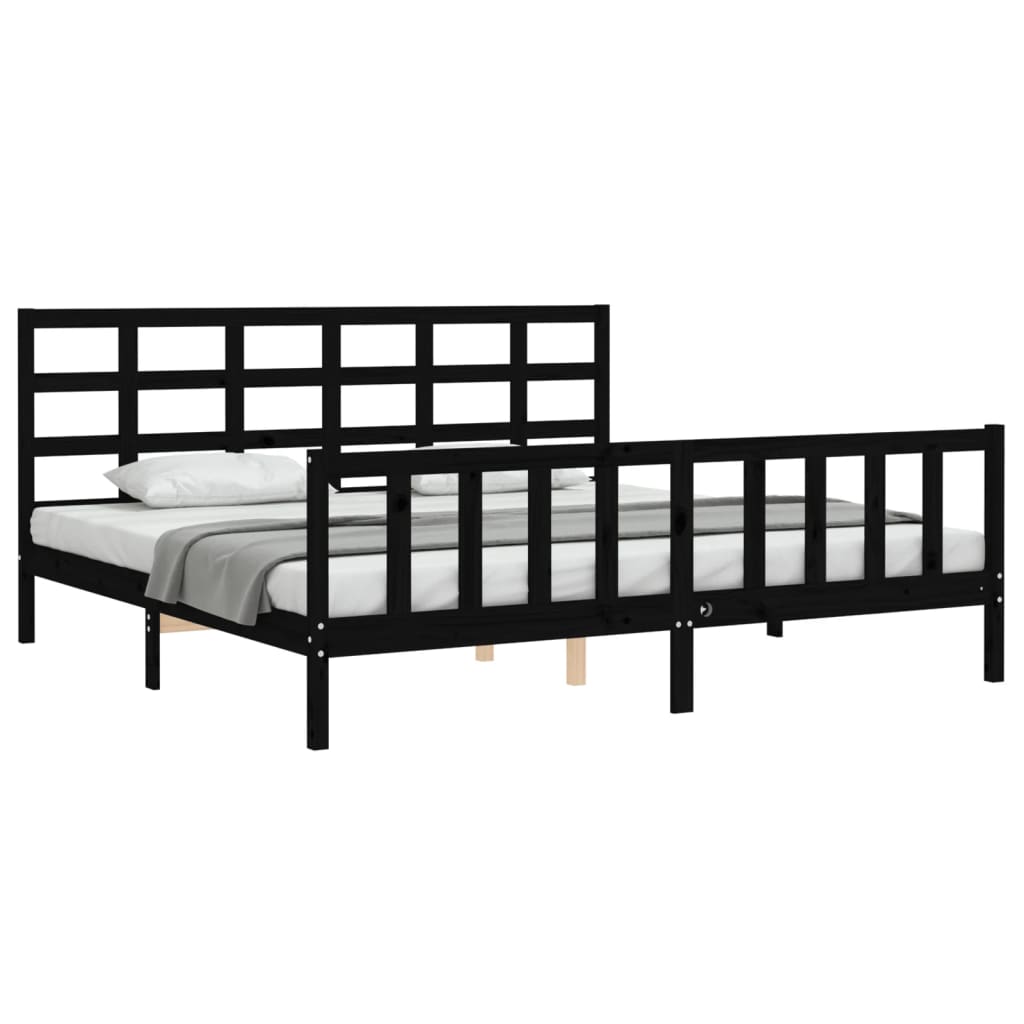 vidaXL Bedframe met hoofdbord massief hout zwart 200x200 cm afbeelding