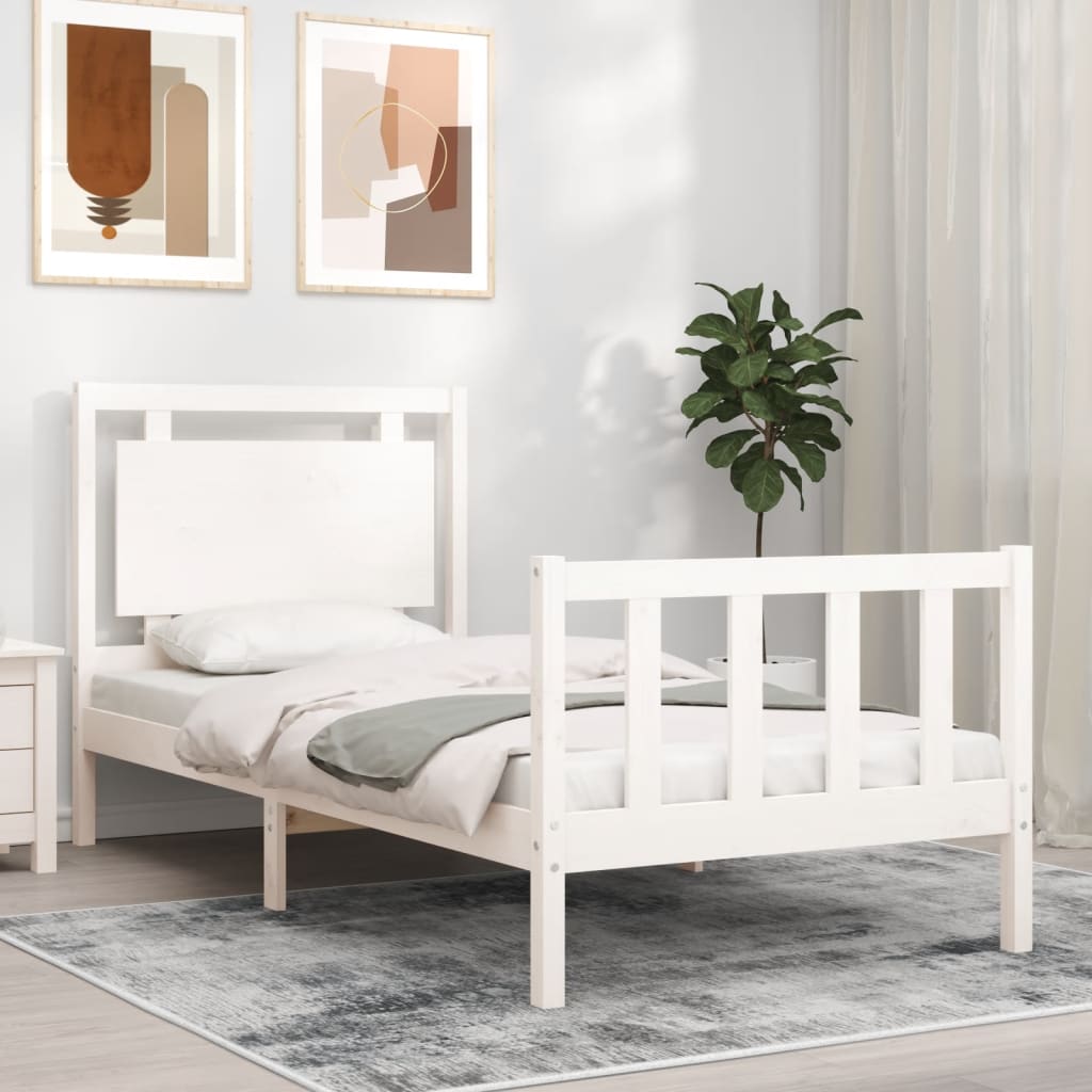 vidaXL Cadru de pat cu tăblie, alb, 90x190 cm, lemn masiv