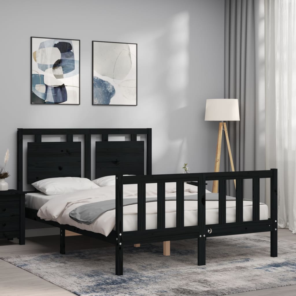 vidaXL Estructura cama de matrimonio con cabecero madera maciza negra