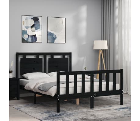 vidaXL Estructura cama de matrimonio con cabecero madera maciza negra