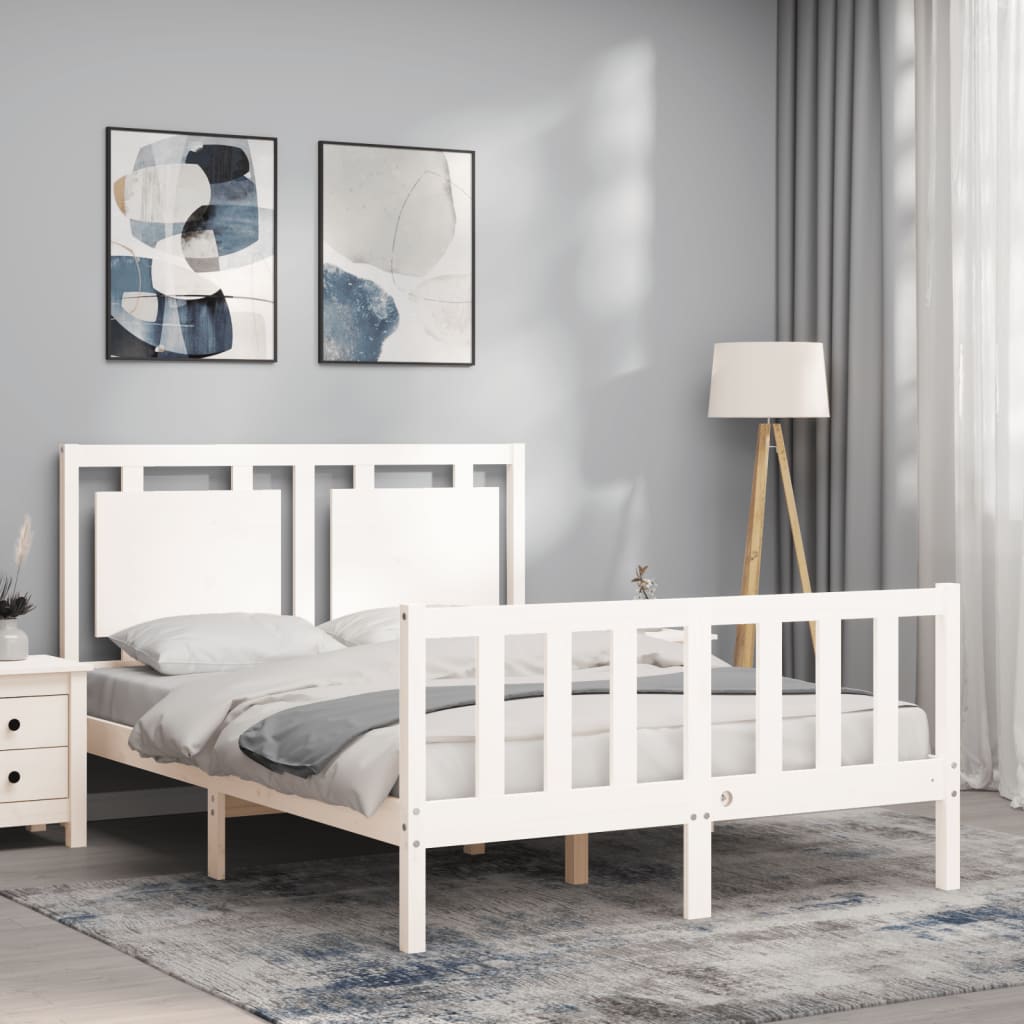 vidaXL Bedframe met hoofdbord massief hout wit afbeelding