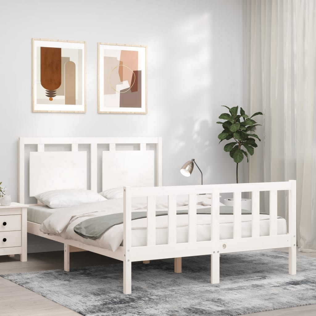 Photos - Bed VidaXL  Frame without Mattress White 140x190 cm Solid Wood Pine 