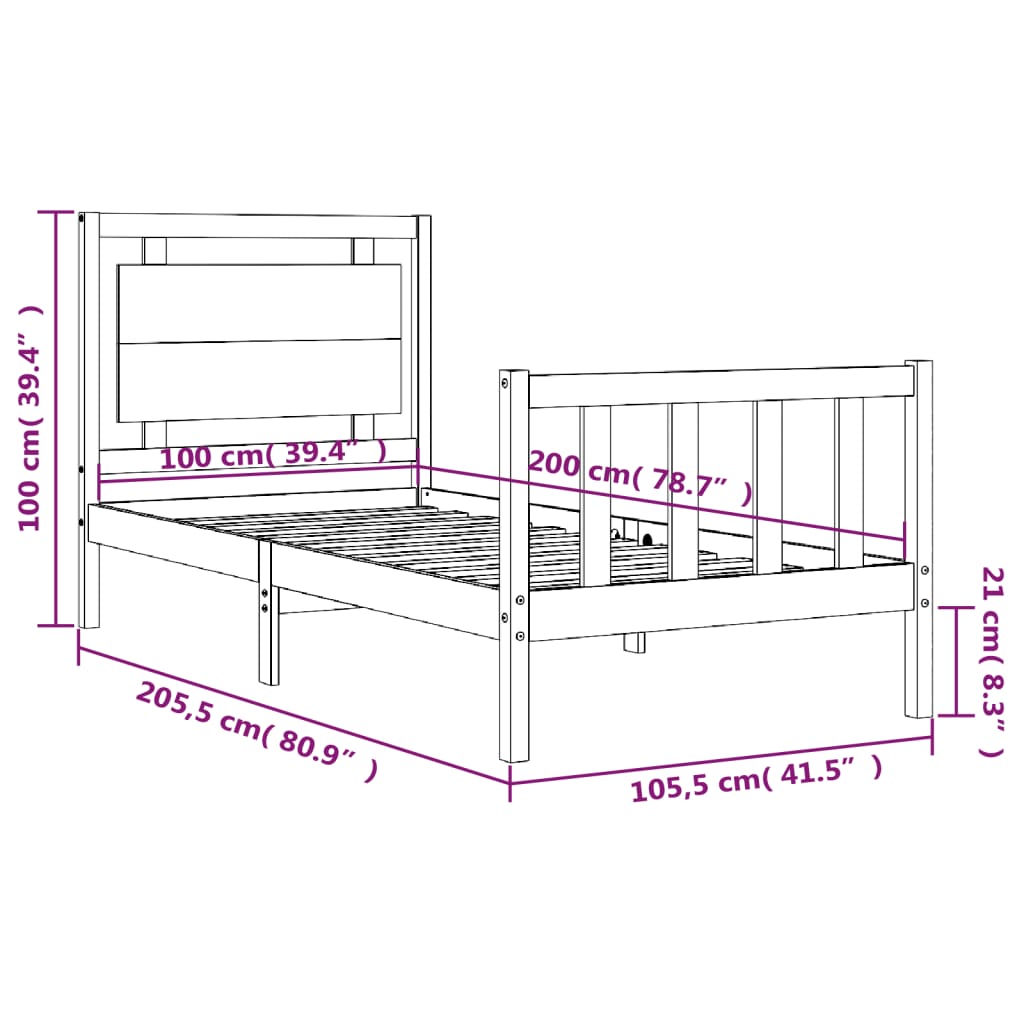 mézbarna tömör fa ágykeret fejtámlával 100 x 200 cm