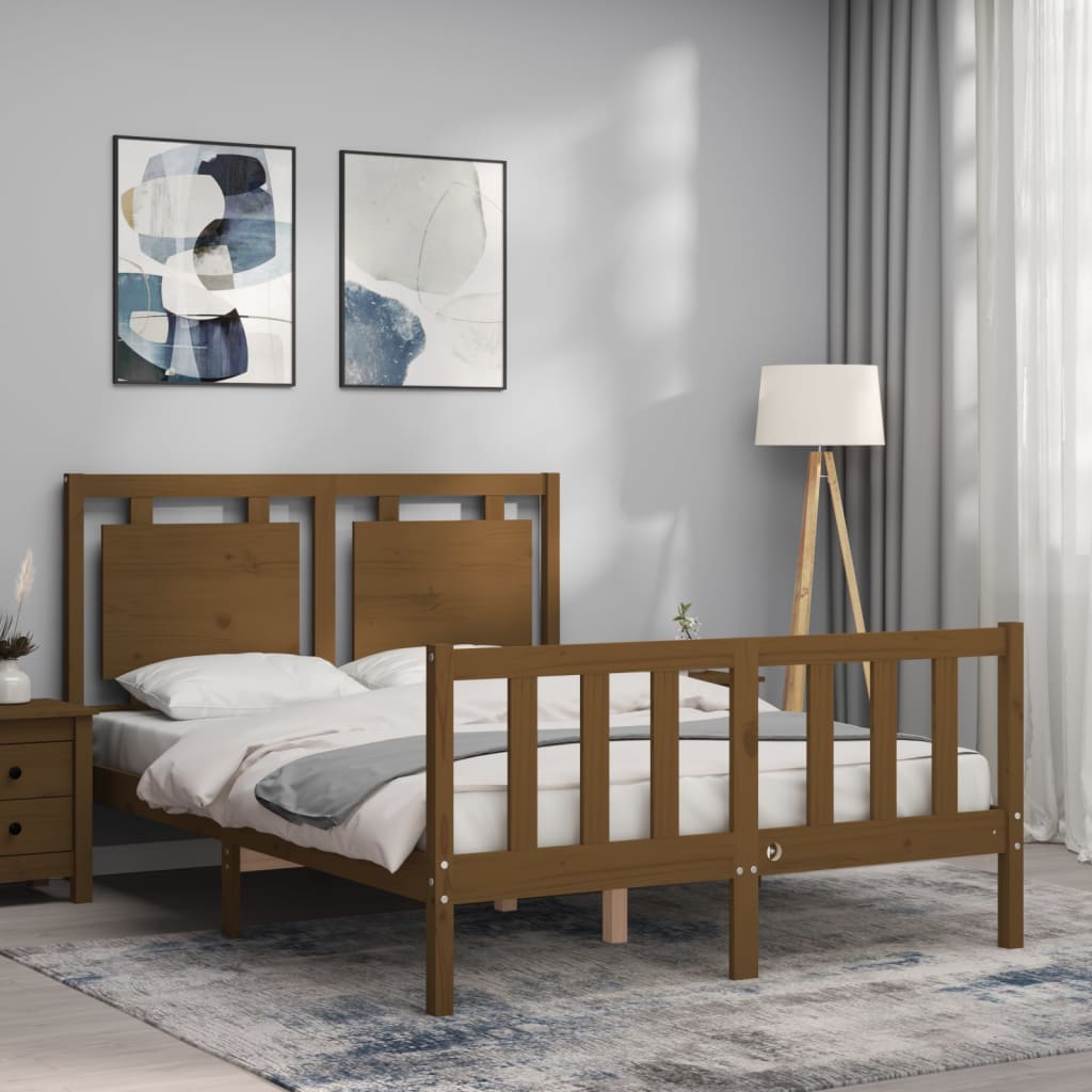 vidaXL Bed Frame with Headboard Honey Brown 120x200 cm Solid Wood