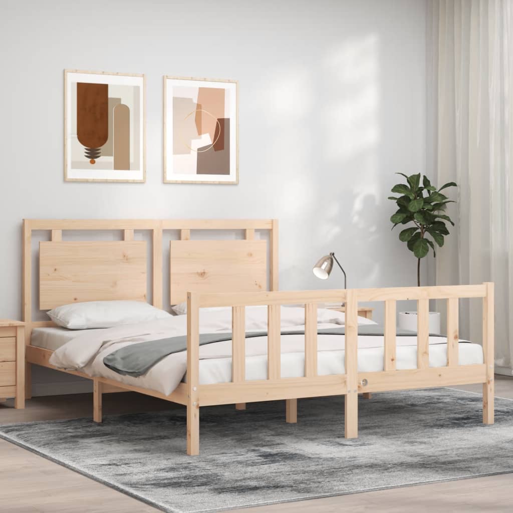 vidaXL Cadru de pat cu tăblie, lemn masiv, king size 5FT vidaXL imagine 2022