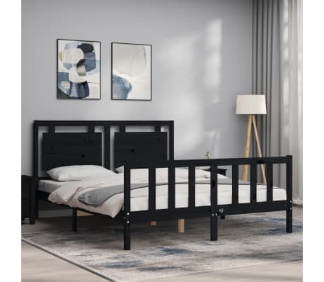 vidaXL Lovos rėmas su galvūgaliu, juodas, medienos masyvas, didelis