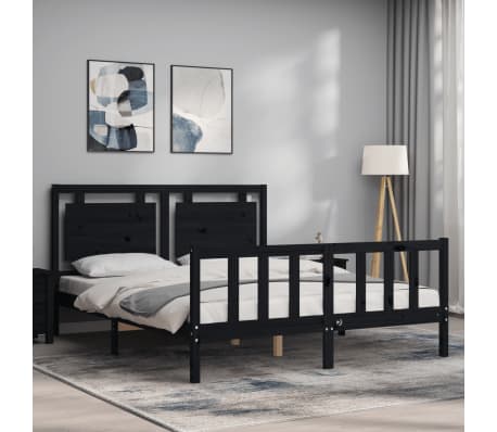 vidaXL Lovos rėmas su galvūgaliu, juodas, 160x200cm, medienos masyvas