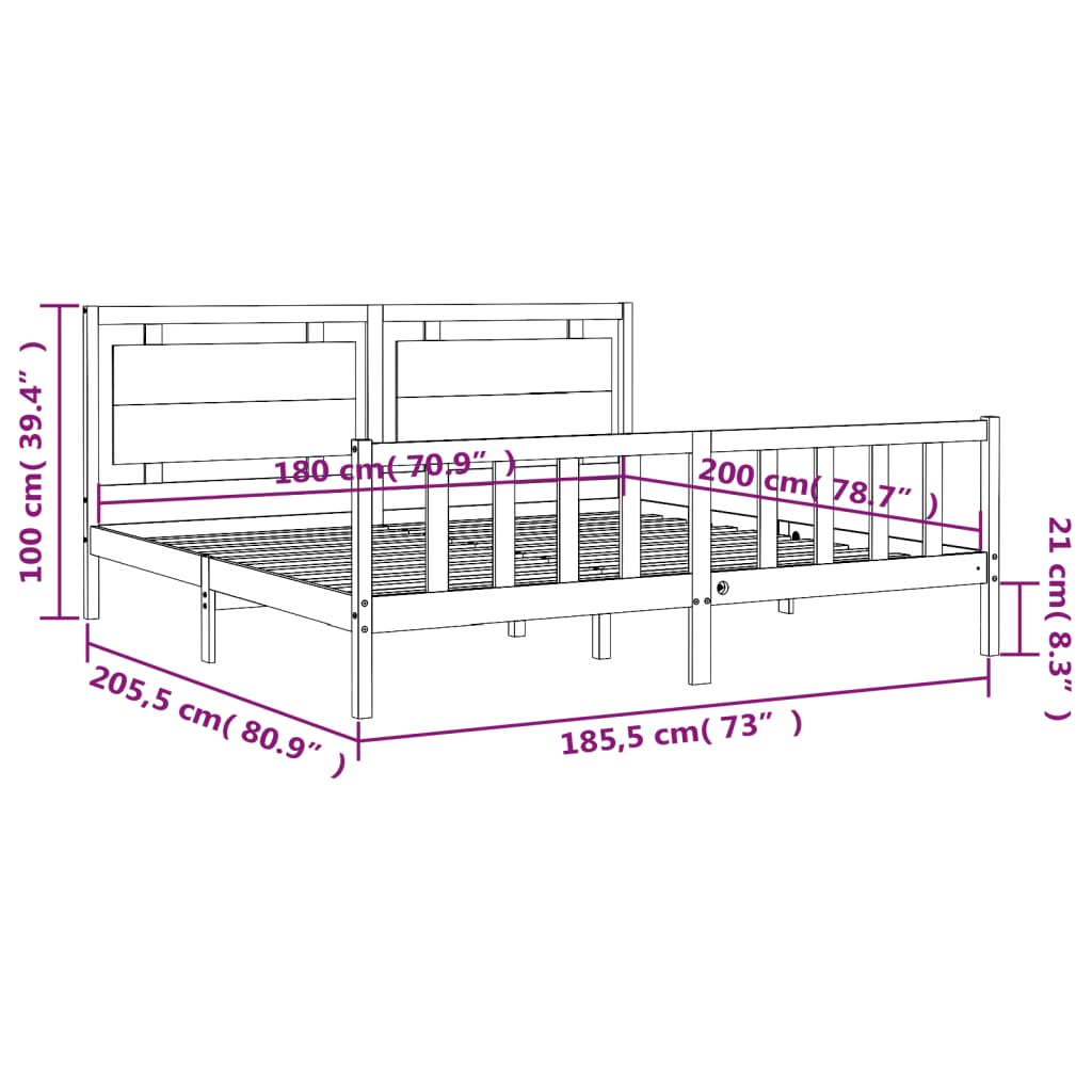 Posteljni okvir z vzglavjem bel 180x200 cm trden les