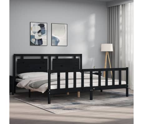 vidaXL Lovos rėmas su galvūgaliu, juodas, 180x200cm, medienos masyvas