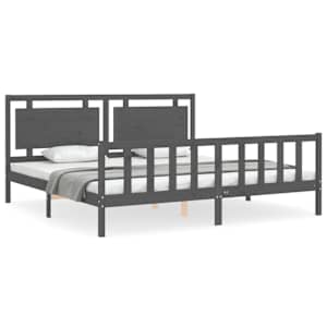 Rám postele s čelem šedý 200 x 200 cm masivní dřevo - obrázek 2