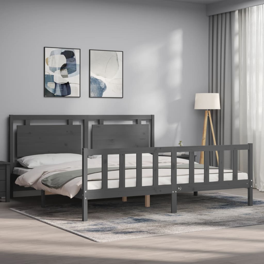 vidaXL Bedframe met hoofdbord massief hout grijs 200x200 cm afbeelding