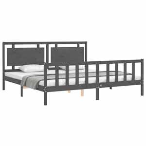 Rám postele s čelem šedý 200 x 200 cm masivní dřevo - obrázek 4