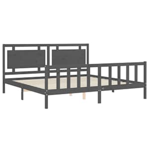 Rám postele s čelem šedý 200 x 200 cm masivní dřevo - obrázek 5