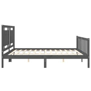 Rám postele s čelem šedý 200 x 200 cm masivní dřevo - obrázek 7