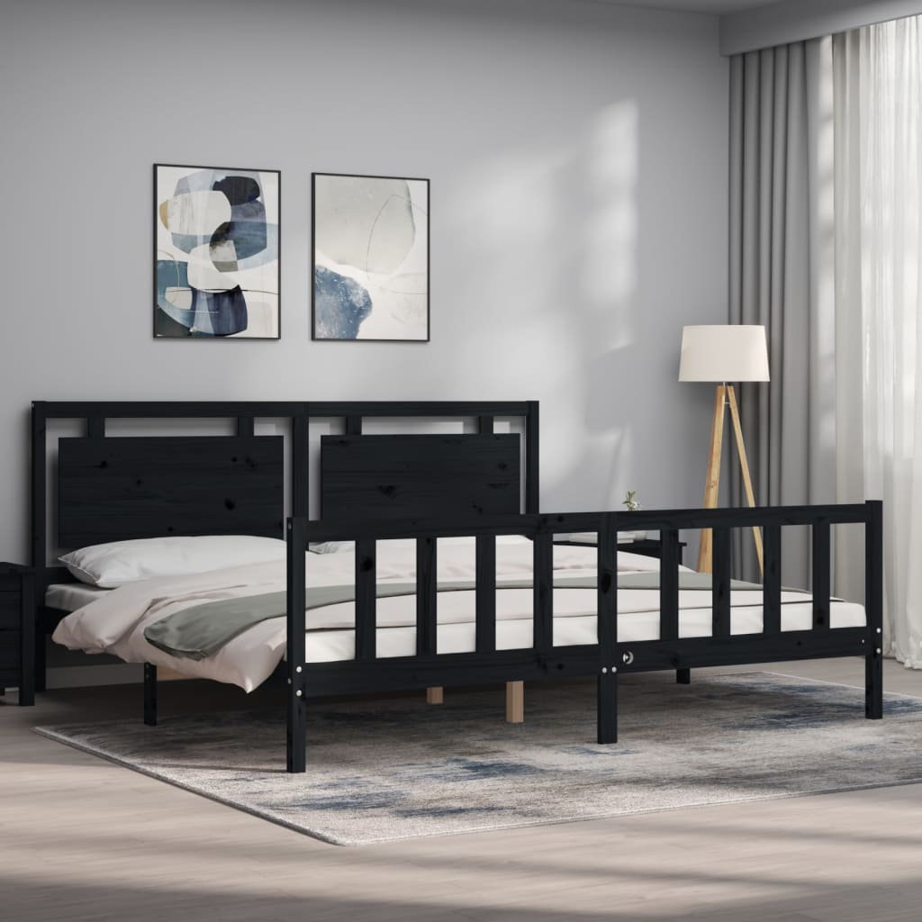vidaXL Bedframe met hoofdbord massief hout zwart 200x200 cm afbeelding