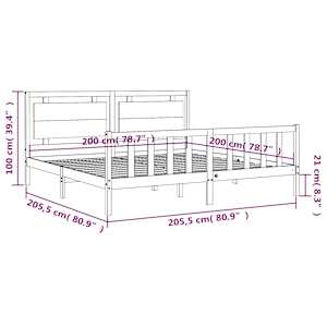 Rám postele s čelem černý 200 x 200 cm masivní dřevo - obrázek 12