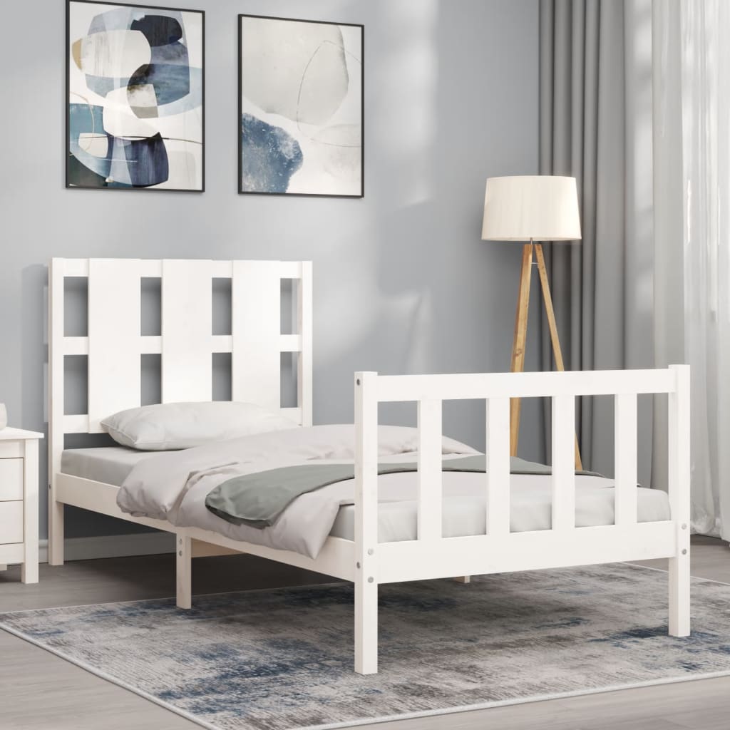 vidaXL Bed Frame with Headboard White Small Single Solid Wood