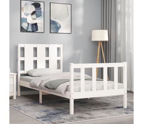 vidaXL Bed Frame with Headboard White Small Single Solid Wood