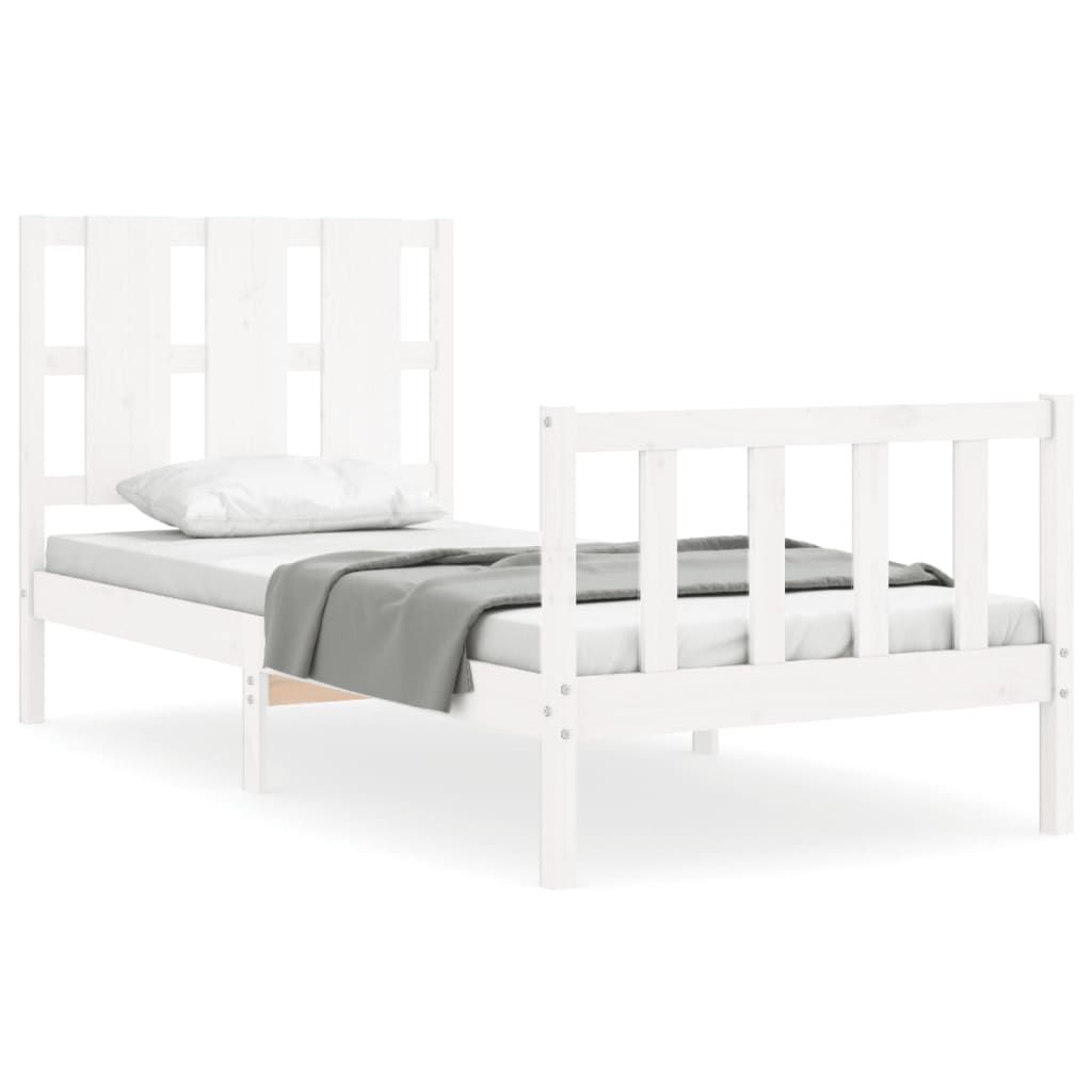 Cadru de pat cu tăblie, alb, 90x190 cm, lemn masiv
