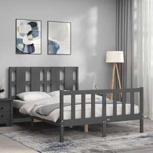 vidaXL Lovos rėmas su galvūgaliu, pilkas, mediena, mažas dvivietis