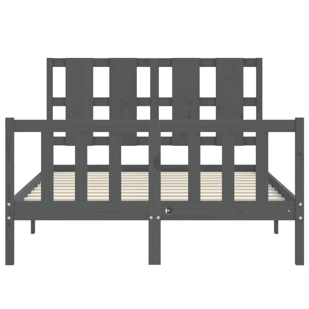 szürke tömör fa ágykeret fejtámlával 140 x 190 cm