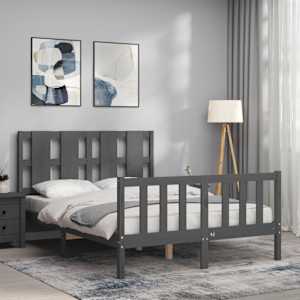 vidaXL Lovos rėmas su galvūgaliu, pilkas, 140x190cm, medienos masyvas