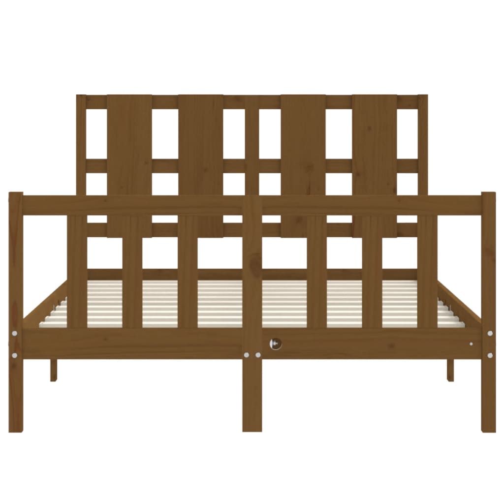 mézbarna tömör fa ágykeret fejtámlával 140 x 190 cm