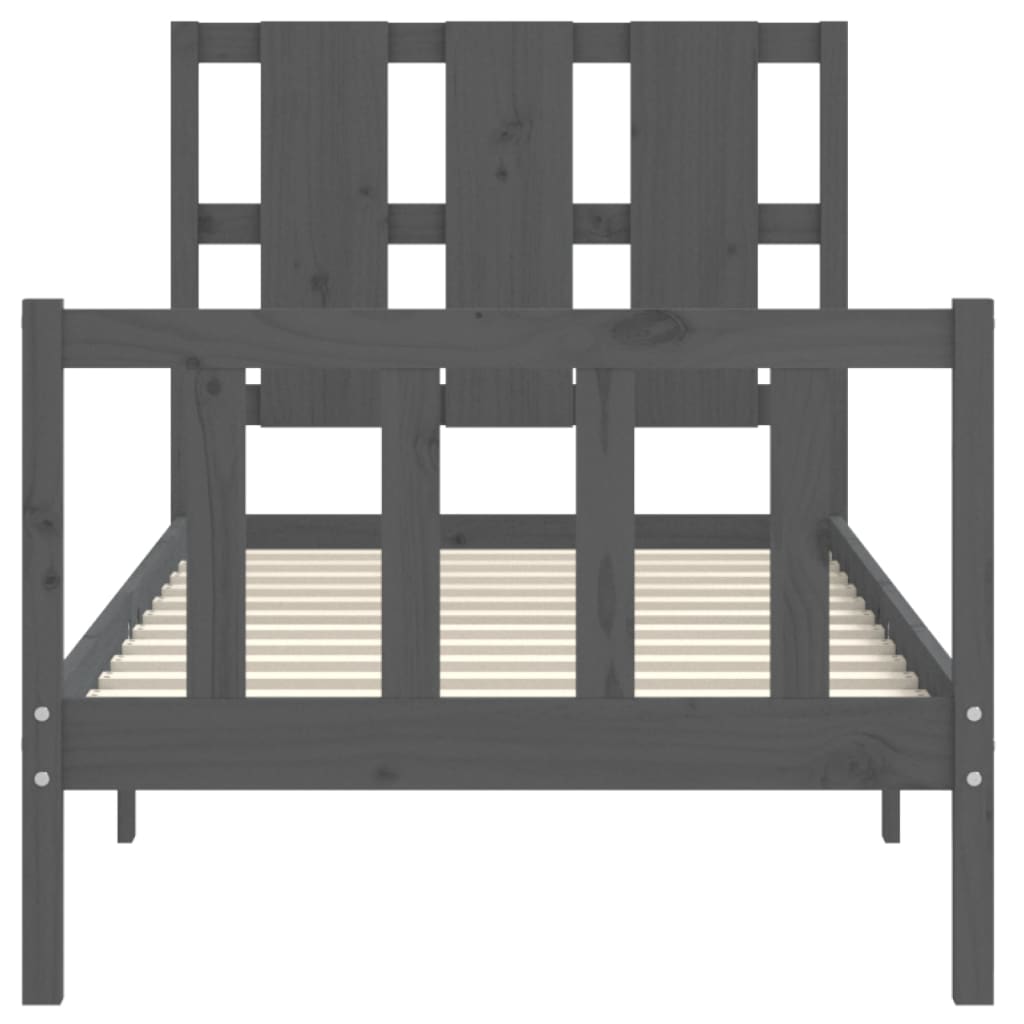 szürke tömör fa ágykeret fejtámlával 90 x 200 cm